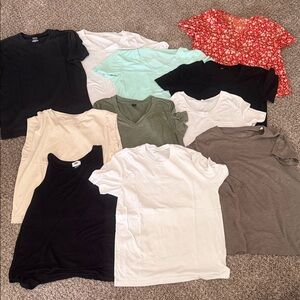 Mixed Basic T-Shirt Bundle - Black, White, Cream, Green, Mint
